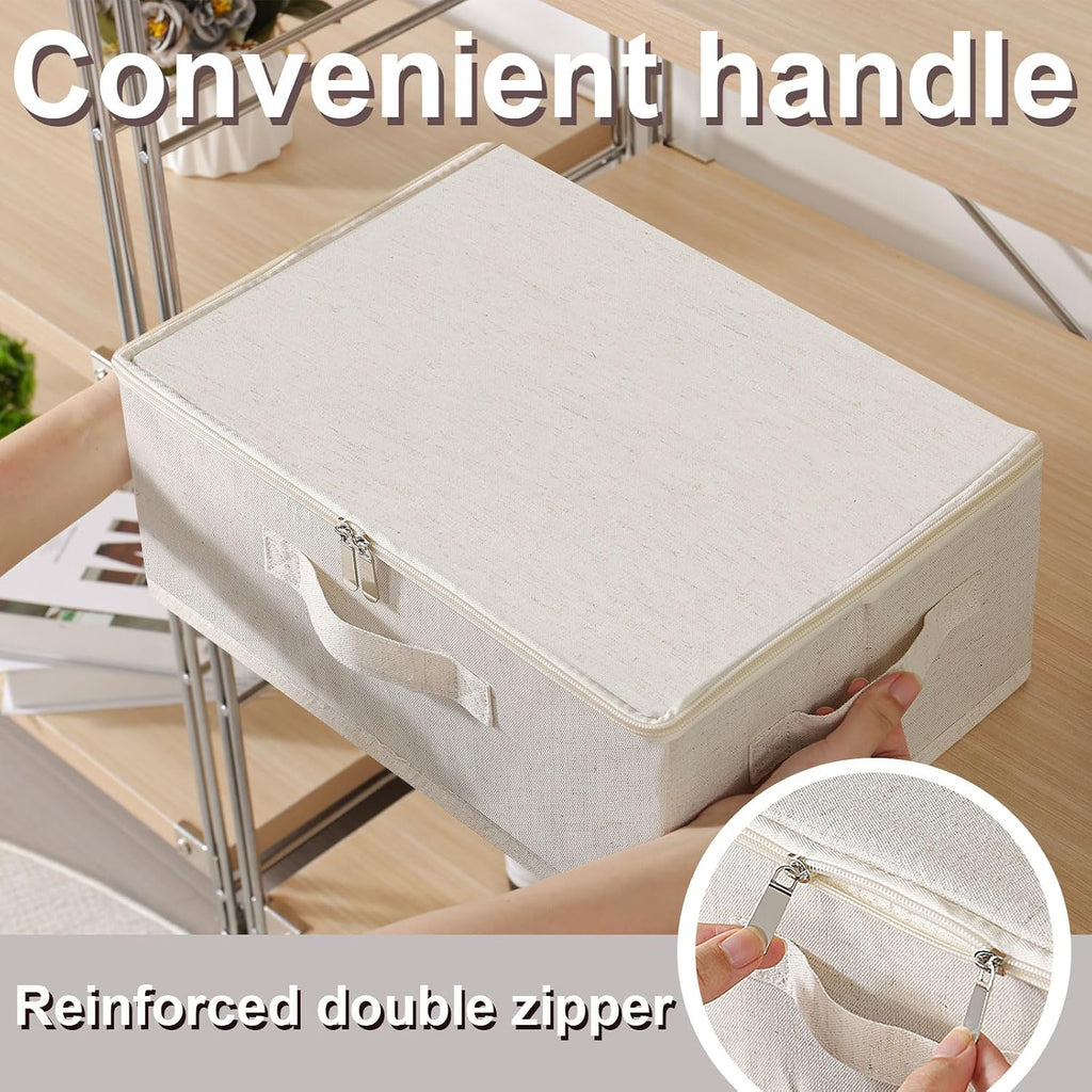 Underbed Storage Baskets with Lids,14.9x10.2x5.9in,Beige,1 Pack | Storage Boxes with Soft Cloth Handles,Thick PP Sheet Wardrobe Containers,Washable Drawer Organizer,Under Bed Bins for closet