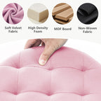 AmasSmile Round Storage Ottoman,14" Folding Velvet Foot Stool,Pink 2 Pack | Ottoman Storage Foot Stool, Petite and Soft Velvet, Thick Foam Cushion, Suitable for Living Room, Bedroom,Dorm,14x13x13in
