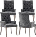 Upholstered Tufted Chenille Dining Chairs with Arms & Nailhead Trim – Solid Wood Frame & Legs, Modern Farmhouse for Dining, Kitchen & Living Room (Set of 4, Gray)