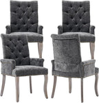 Upholstered Tufted Chenille Dining Chairs with Arms & Nailhead Trim – Solid Wood Frame & Legs, Modern Farmhouse for Dining, Kitchen & Living Room (Set of 4, Gray)