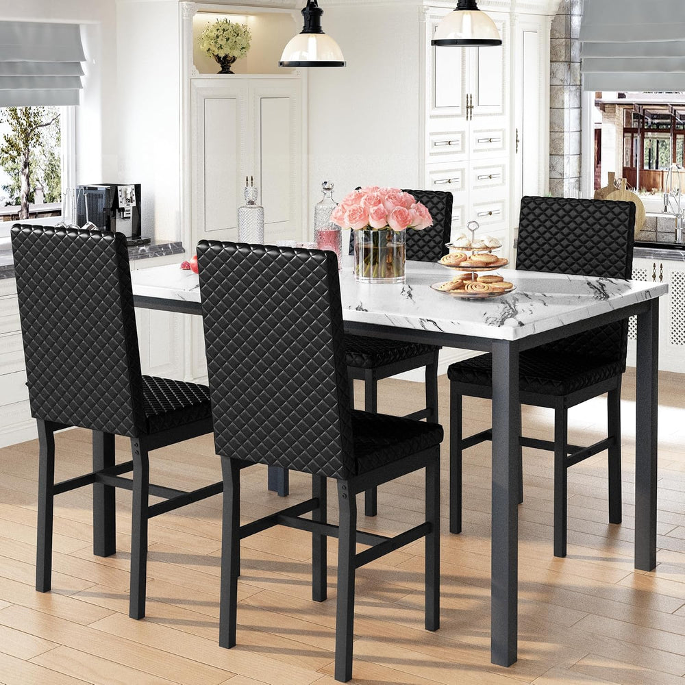 Recaceik Dining Table Set for 4, Faux Marble Kitchen Table and Chairs Set of ...