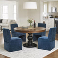 Blue Upholstered Dining Chairs Set of 4, Kitchen & Dining Room Chairs, Mid Century Modern Chairs, Linen Dining Chairs with Wooden Frame, Fabric