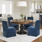 Blue Upholstered Dining Chairs Set of 4, Kitchen & Dining Room Chairs, Mid Century Modern Chairs, Linen Dining Chairs with Wooden Frame, Fabric