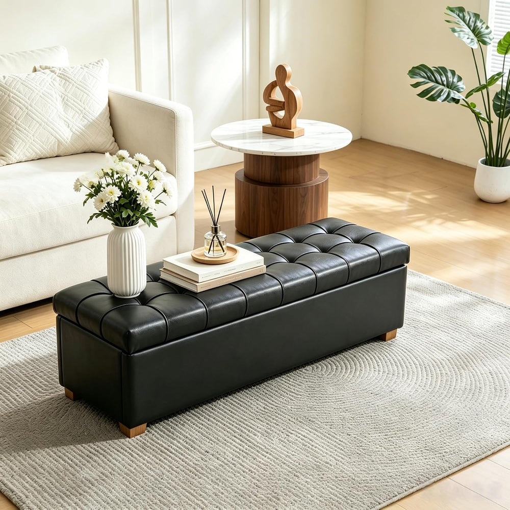 Aoiy & Wifon 60.2'' W Storage Ottoman Bench, PU Upholstered Ottom...