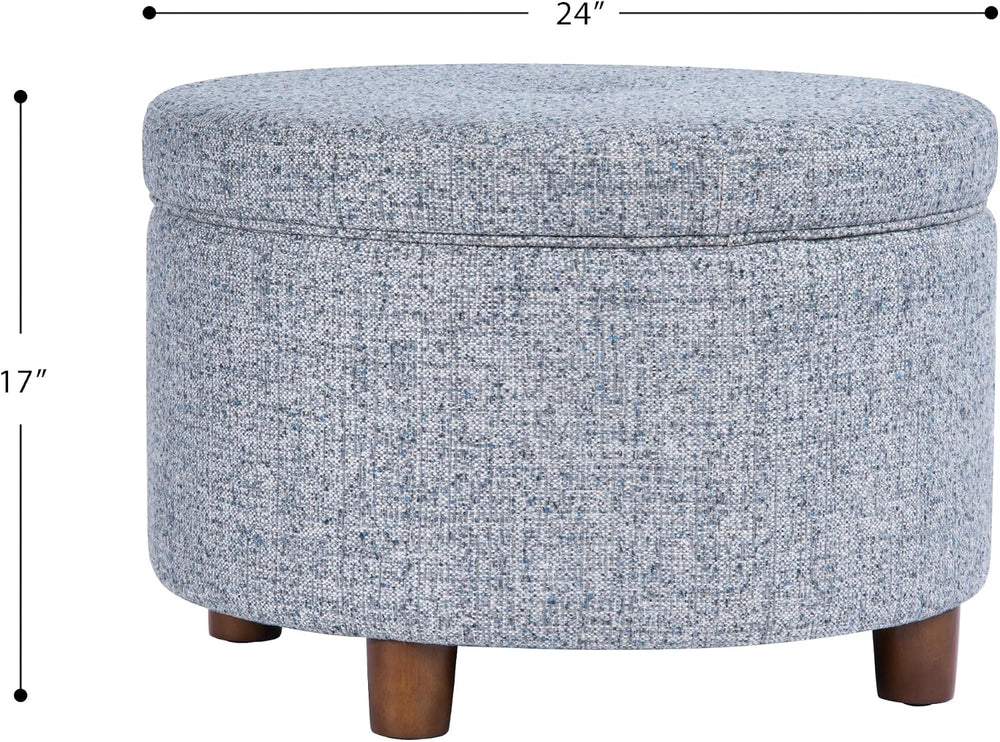 HomePop 24" Large Round Storage Ottoman - Blue Gray Woven Fabric
