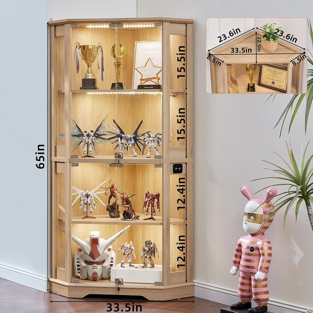 LELELINKY Farmhouse Corner Display Cabinet with Glass Doors, Corner Curio Cab...