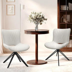 Dining Chairs Set of 2, 360° Swivel Armless Faux Leather Accent Chairs with Padded Back and Metal Legs, Mid-Century Modern Kitchen, Dining Room, Living Room, Bedroom White