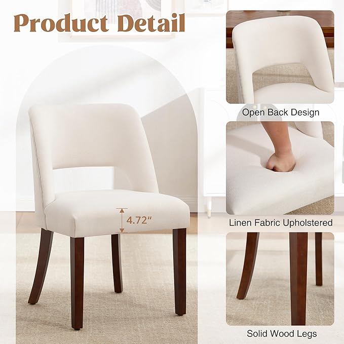 Dining Chair Set of 8,Modern Dining Room Chairs with Thick Cushions,Upholstered Linen Fabric Kitchen Chairs for Kitchen Dining Room Beige