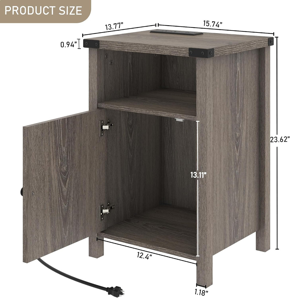 Hlivelood Farmhouse LED Nightstand Set of 2 with Charging Station, Rustic End...