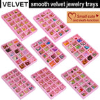 8 Pack Jewelry Organizer Tray, Stackable Velvet Jewelry Storage Box 18-grid Earring Holder Dresser Drawer Organizer for Earring Necklace Ring, Total 144 Grids