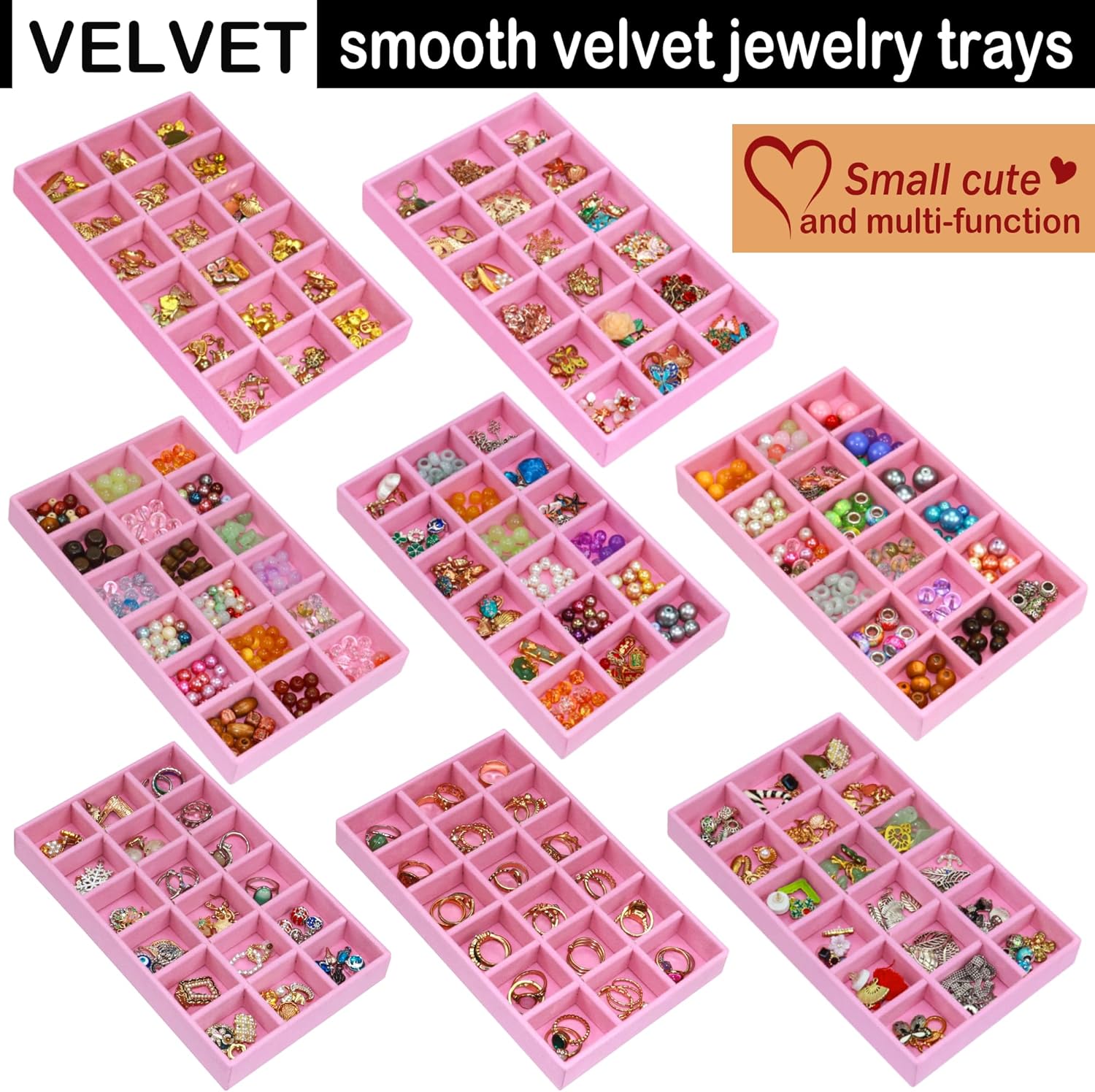 8 Pack Jewelry Organizer Tray, Stackable Velvet Jewelry Storage Box 18-grid Earring Holder Dresser Drawer Organizer for Earring Necklace Ring, Total 144 Grids