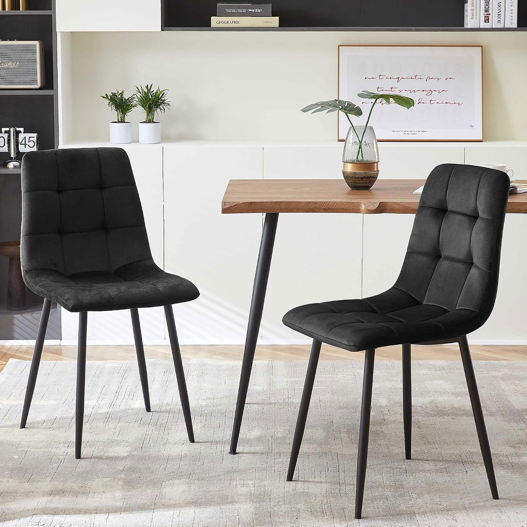 Rectangular Dining Table Set with Upholstered Chairs - Modern Kitchen Table and Chairs Set of 4 for Small Spaces - Black