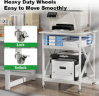 Ollieroo 3 Tier Printer Stand, Large Table with Wheels, Rolling Cart with Height Adjustable Middle Storage Shelf, 23.6 x 23.6 x 30.3 Inches Shelf for Home Office, White