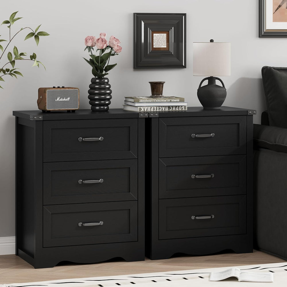 Nightstand with 3 Drawers, 24" Wide Farmhouse Bedside End Table, Rustic ...
