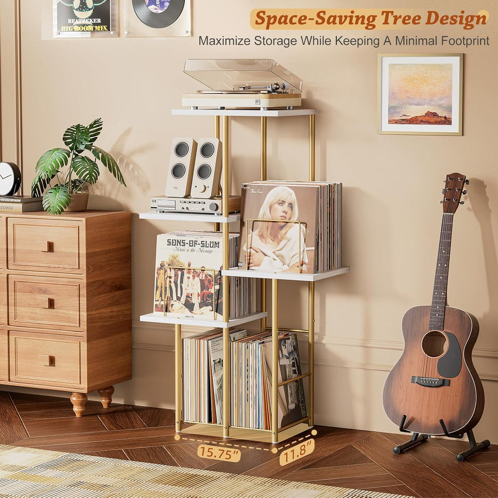 Record Player Stand, Vinyl Record Storage Holder with Display Shelf, Turntabl...