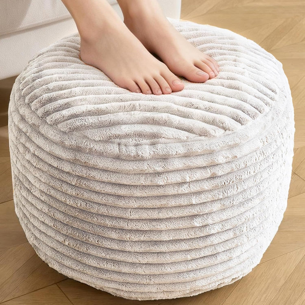 Round Ottoman,Corduroy Pouf Foot Rest,Beige,20x15 in | Corduroy Cover,Storage...