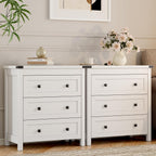 Dresser for Bedroom with 3 Drawers, Small Chests of Drawers, 27.55" Wide Farmhouse Wood Nightstand Bedside Cabinet End Table, Modern Closet Storage Organizer for Living Room, Entryway, Hallway, White