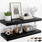 RICHFOCUS 36Inch Floating Shelves for Wall 2 Pack Shelves for Bedroom|Kitchen|Bathroom Wall Mounted Rustic Wood Floating Shelf with Invisible Brackets for Books|Storage|Decor, Black