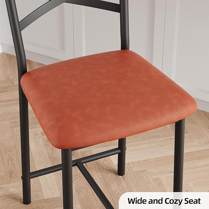 GarveeHome Bar Stools Set of 2, Counter Height Bar Chairs with Back and Thick Cushion, Upholstered Dining Chairs with Padded Seat, Barstools for Kitchen Island, Bar, Dining Room, Modern Brown