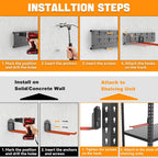 TORACK Garden Tool Organizer Wall Mount, Garage Folding Chair Storage Rack, Tools Rack for Shovels, Rakes, Broom, Ladders, Hooks for Keyhole Style Shelving Unit