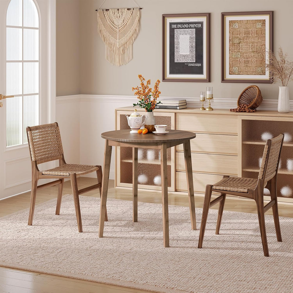 HOOBRO Bamboo Dining Table, Round Dining Table for 2, 27.5" Kitchen Tabl...