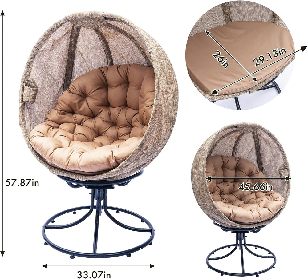 Oversized 360 Swivel Egg Chair - Foldable Rattan Seat w/Cushions, Outdoor Ind...