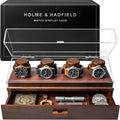 Holme & Hadfield Premium 4 Slot Watch Box for Men - Wooden Watch Display Case with Hinged Cover, Leather Lining & Drawer - Watch Holder Organizer Stand - Handcrafted Luxury Christmas Gift for Men
