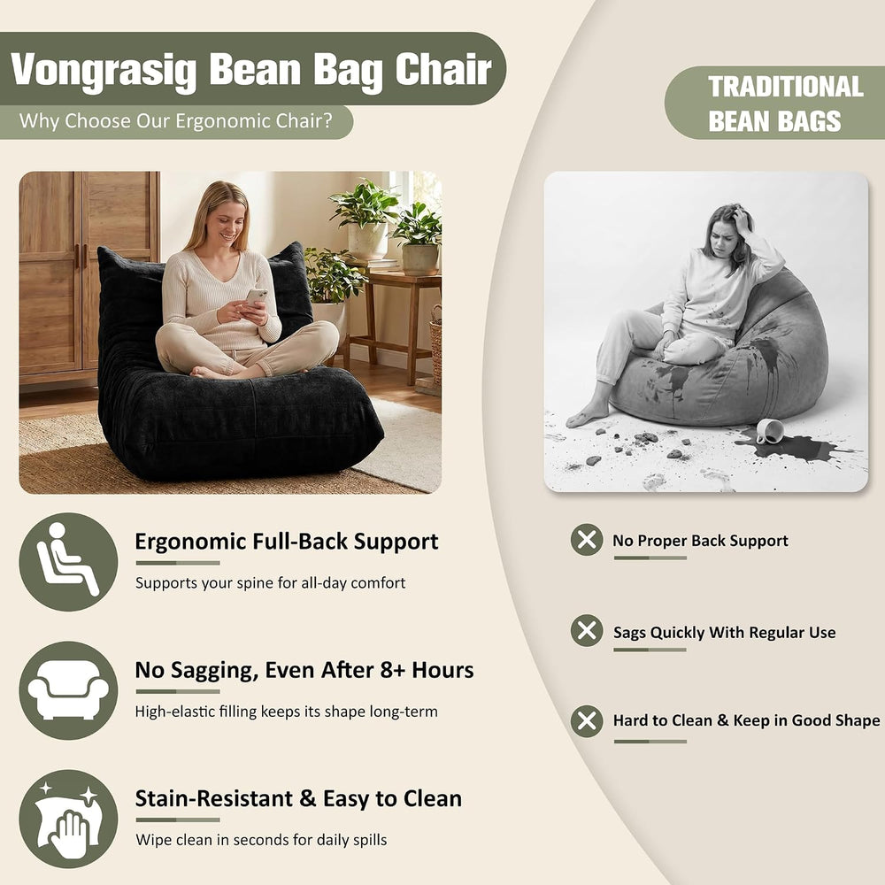 Vongrasig Bean Bag Chair for Adults, Line Fabric Lazy Sofa Couch, Memory Foam...