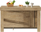 Tribesigns Kitchen Island with Trash Storage Cabinet, 55" Large Prep Table | 2-Tier Shelf, Farmhouse Island Table Furniture for Meal Prep, Dining & Entertaining, Natural Oak Wood, Supports up to 350 lb