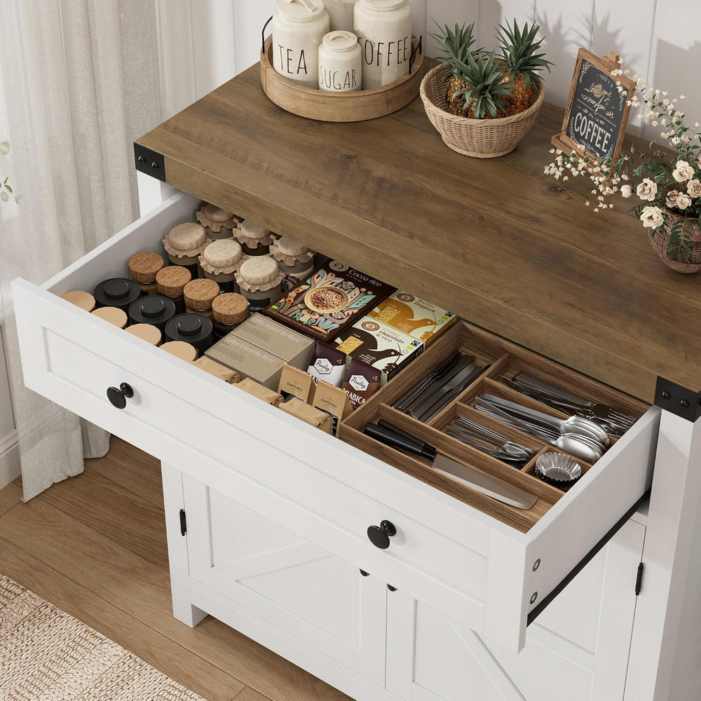 HOSTACK 31.5"W Kitchen Storage Cabinet, Farmhouse Coffee Bar Cabinet, Wh...