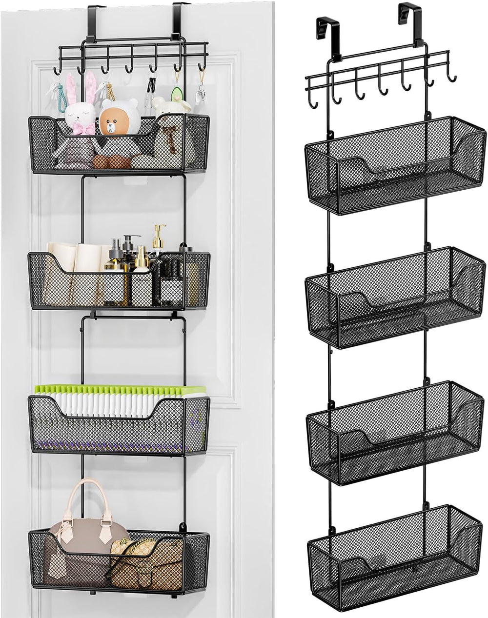 HapiRm Over The Door Organizer - Hanging Door Organizer with 4 Metal Large Ca...
