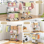 PurKeep 𝟔𝟓% 𝐎𝐅𝐅 Clothes Drying Rack with Wheels, 4 Tier Folding Drying Rack, Heavy Duty Laundry Drying Rack with Expandable Side Wings, Indoor Outdoor Clothes Air Drying Rack for Large Family