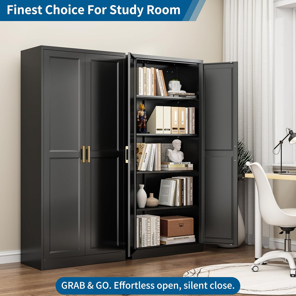 71" Black Metal Storage Cabinet with Doors, Heavy Duty | Freestanding Cu...