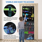 Over the Door Organizer for Toy Guns, Toys Storage Back of Door Hanging Organizer with Large Capacity Pockets and Adjustable Straps, for Kids Foam Blasters, Darts, Goggles and Toys Gun Accessories