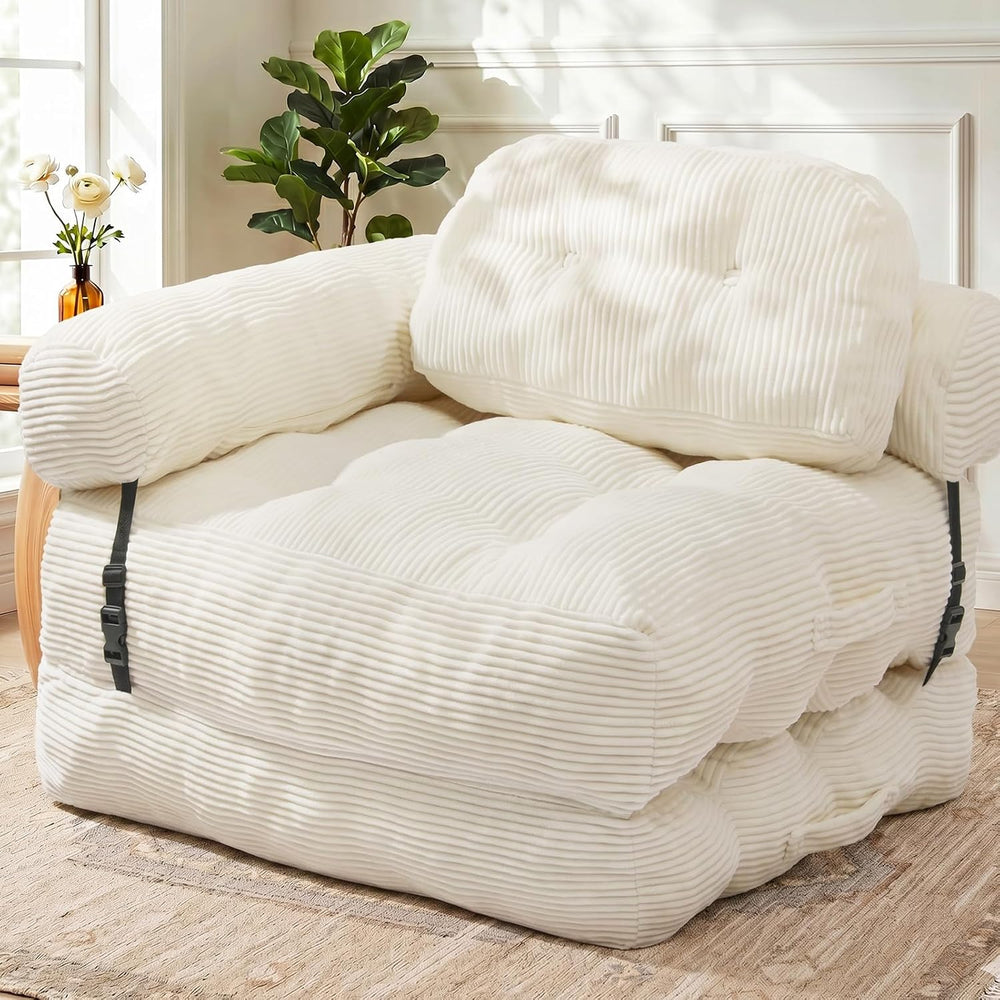 Folding Sofa Bed, L-Shaped Couch Back Support and Arm Pillow Futon | Converti...