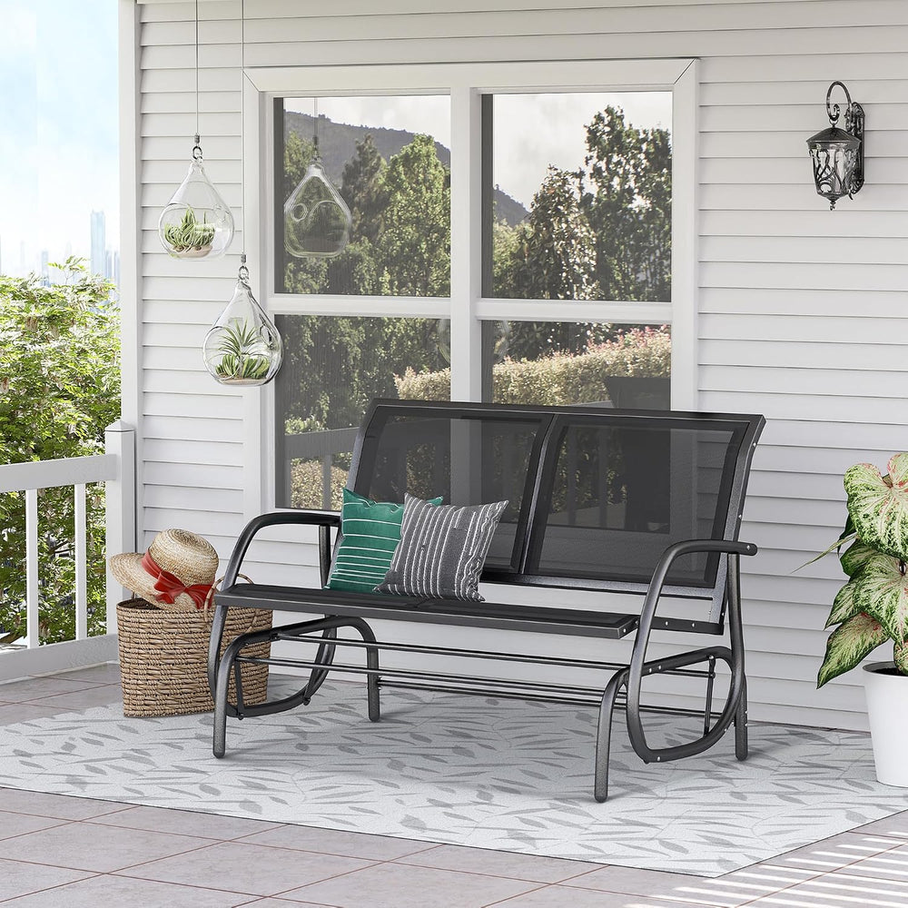 Outsunny 2-Person Outdoor Glider Bench with Steel Frame, Black | Double Swing...