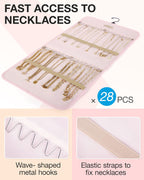 BAGSMART Hanging Jewelry Organizer Storage Roll with Hanger Metal Hooks Double-Sided Jewelry Holder for Earrings, Necklaces, Rings on Closet, Wall, Door, 1 piece, Medium, Pink