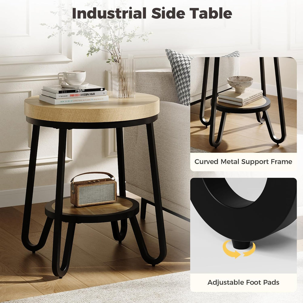IRONCK Round Side Table, 2 Tier Industrial End Table with Storage Shelf, 19.7...