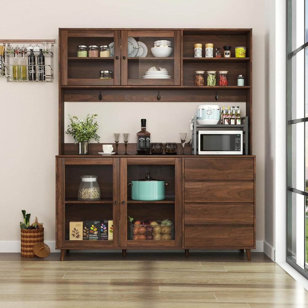 Spacious 63" Kitchen Pantry Cabinet, Freestanding Hutch with 4 Doors &am...