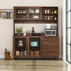 Modern Kitchen Pantry, Freestanding Storage Cabinet with 4 Doors, 4 Drawers & Microwave Shelf, Walnut Color, Easy to Maintain, for Dining Room