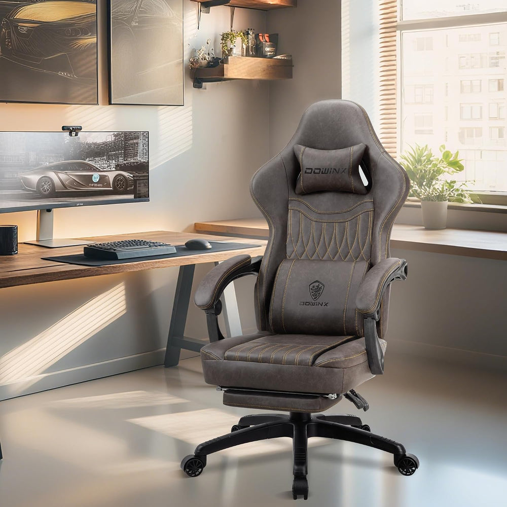 Dowinx Gaming Chair Breathable PU Leather Gamer Chair with Footrest Massage L...