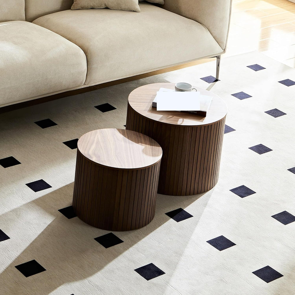 Nested Table Set 2 Pieces, MDF Coffee Table Set Living Room/Lounge Area(Brown)