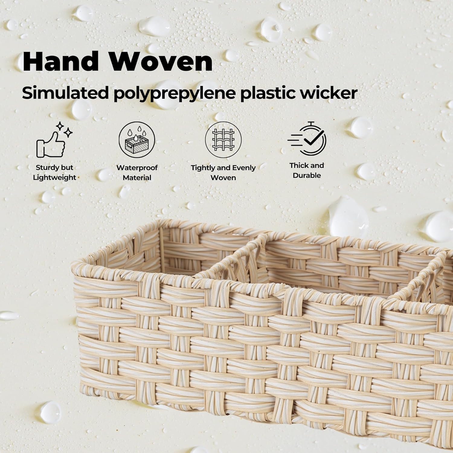GRANNY SAYS Bathroom Baskets for Organizing, Wicker Basket for Storage, Wicker Baskets for Shelves, Waterproof Back of Toilet Storage Basket, 3 Section Bathroom Organizer Basket, 2-Pack