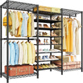 E16 Heavy Duty Clothing Rack（with 7-Tier Adjustable Shoe Rack） Freestanding Clothes Rack for Hanging Clothes，Metal Closet Storage Organizer Large Wardrobe，69'' W x 15.8'' D x 76.2'' H，Black