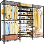 E16 Heavy Duty Clothing Rack（with 7-Tier Adjustable Shoe Rack） Freestanding Clothes Rack for Hanging Clothes，Metal Closet Storage Organizer Large Wardrobe，69'' W x 15.8'' D x 76.2'' H，Black