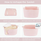 XUANGUO Large Rectangle Woven Cotton Rope Blanket Basket 22"x17"x12" Pink | Storage basket for nursery and living room; toy basket for kids, laundry basket for clothes and towels, or gift basket.