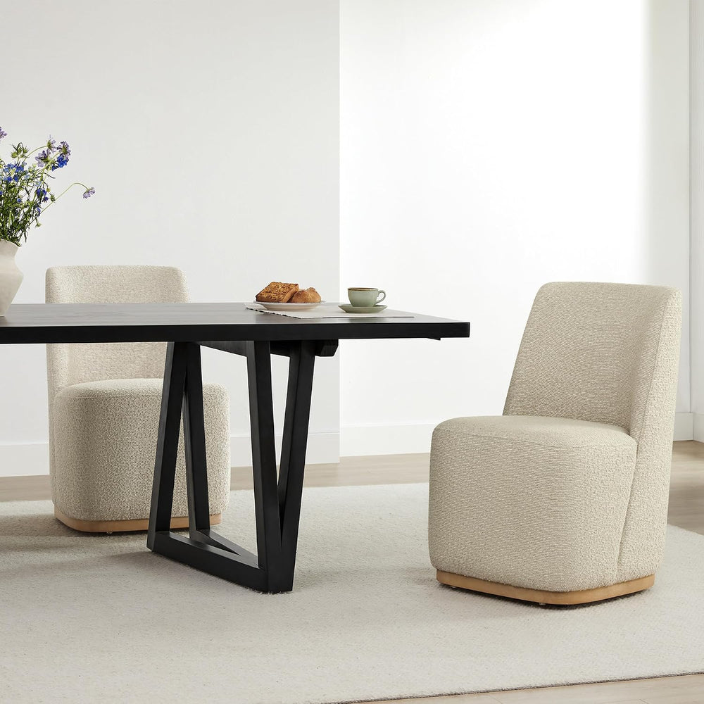 CHITA Upholstered Rolling Dining Chair on Casters Set of 4, Oatmeal | FSC Cer...