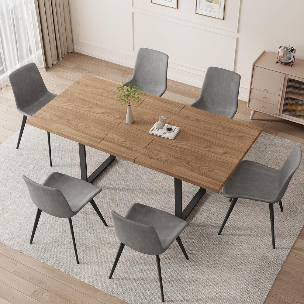 ZckyCine Mid-Century Extendable Dining Table Set, 51"-67", 6 Uphols...