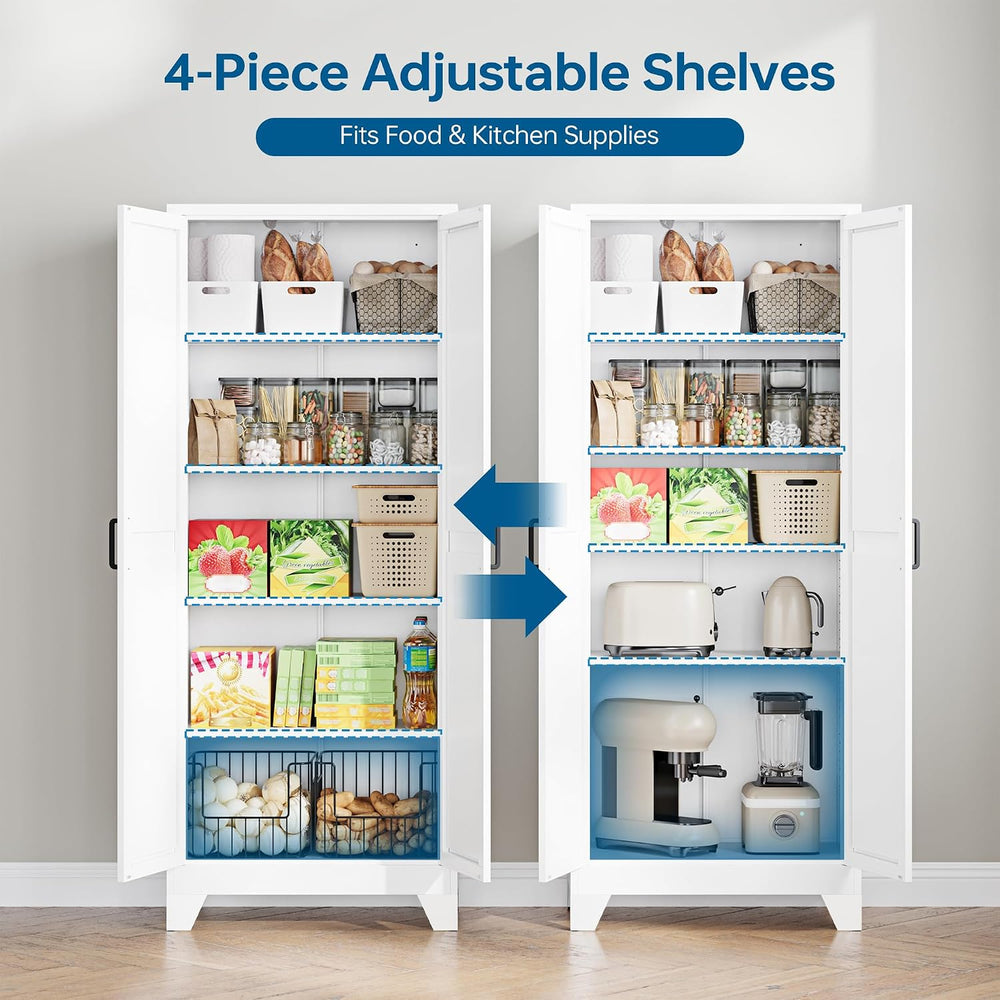 PEUKC 75" Farmhouse Metal Storage Cabinet with Doors and 4 Adjustable Sh...