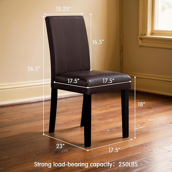 CHUN YI Dining Chairs Set of 2, Faux Leather Dining Room Chairs, High Back Upholstered Parsons Chairs for Dining Room Kitchen Side Chair with Sturdy Wood Legs, Brown